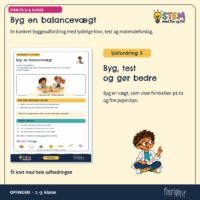 Udfordringskortet Byg en balancevægt, hvor vægten skal vise forskellen på to og fire papirclips