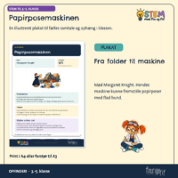 Plakaten om papirposemaskinen og Margaret Knight, hvis maskine kunne fremstille papirposer med flad bund
