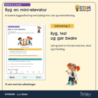 Udfordringskortet Byg en mini-elevator, hvor en lille last skal løftes og sænkes med snor, aksel og håndtag