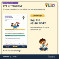 Udfordringskortet Byg et vandhjul, hvor vandets energi skal dreje et hjemmelavet hjul