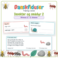 Forside til Danskfiduser Insekter og smådyr 2 med opgaverne byg ord og beskriv samt et læsestykke med spørgsmål