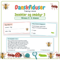 Forside til Danskfiduser Insekter og smådyr 3 med et læsestykke og opgaver i ordklasser og bøjning