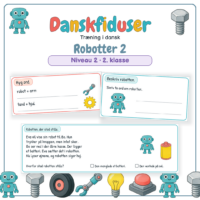 Forside til Danskfiduser Robotter 2 med opgaverne byg ord og beskriv samt et læsestykke med spørgsmål