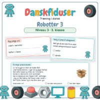 Forside til Danskfiduser Robotter 3 med et læsestykke og opgaver i ordklasser og bøjning