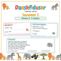 Forside til Danskfiduser Savannen 3 med et læsestykke og opgaver i ordklasser og bøjning