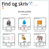 Forside til Find og skriv - Samlet pakke med alle tolv materialer om vokaler, bogstavretning og lyd