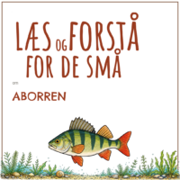 Forsiden til LæsogForstå - for de små om aborren med en tegning af dyret ved søens bred