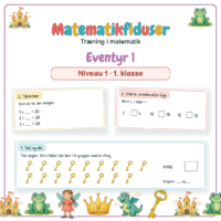Forside til Matematikfiduser Eventyr 1 med opgaverne Tæl og del, Talvenner og Større, mindre eller lige