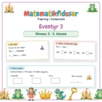 Forside til Matematikfiduser Eventyr 3 med opgaverne Tallets pladser, Del tallet og Større, mindre eller lige