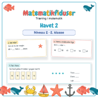 Forside til Matematikfiduser Havet 2 med opgaverne Pak i tiere, Del tallet og Større, mindre eller lige