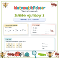 Forside til Matematikfiduser Insekter og smådyr 2 med opgaverne Pak i tiere, Større, mindre eller lige og Læg sammen