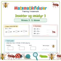 Forside til Matematikfiduser Insekter og smådyr 3 med opgaverne Tallets pladser, Større, mindre eller lige og Læg sammen