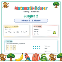 Forside til Matematikfiduser Junglen 2 med opgaverne Pak i tiere, Større, mindre eller lige og Læg sammen