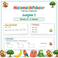 Forside til Matematikfiduser Junglen 3 med opgaverne Tallets pladser, Større, mindre eller lige og Læg sammen
