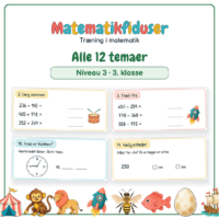 Forside til Matematikfiduser samlet pakke til 3. klasse med de tolv temaers figurer og titlen på