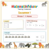 Forside til Matematikfiduser Savannen 1 med opgaverne Tæl og del, Talvenner og Større, mindre eller lige