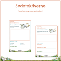 Forsiden til Sødetektiverne med de to feltark, en lup og et net