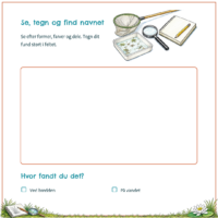 Feltarket Se, tegn og find navnet med et stort tomt tegnefelt og spørgsmålet om, hvor fundet blev gjort
